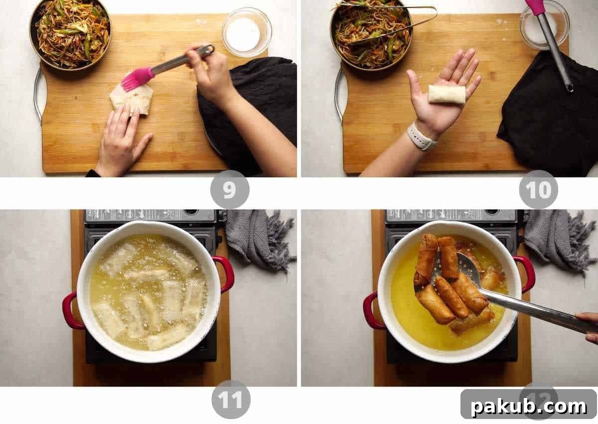 Step by step picture collage showing how to make veg spring rolls