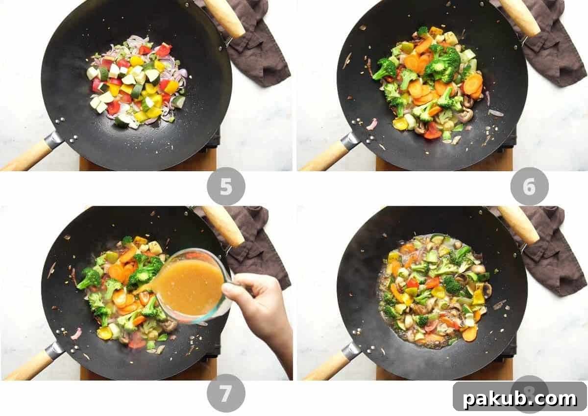 Stir-Fry Fundamentals 4 Step by step picture collage showing how to stir fry