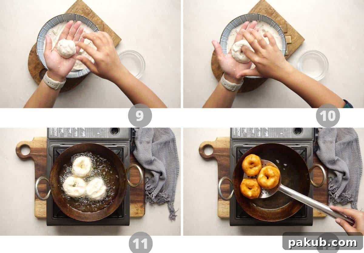 Step by step picture collage showing how to make medu vada