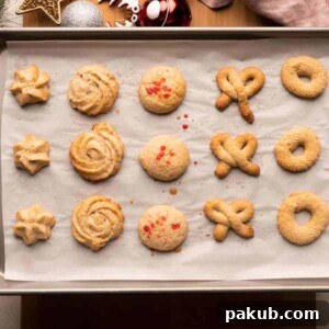 Two hands carefully holding a tray filled with golden-brown Danish brown butter cookies.