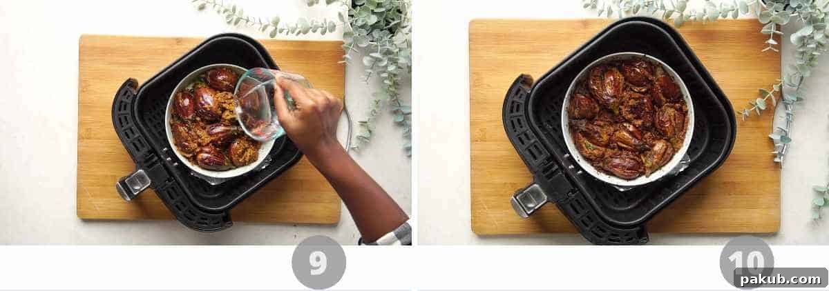 Flavorful Air Fryer Stuffed Eggplant 6 Step by step picture collage showing how to make stuffed brinjal