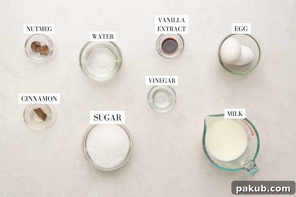 Luscious Caramel Flan 3 A visual guide displaying all the necessary ingredients for caramel custard, neatly arranged and labeled for easy identification.