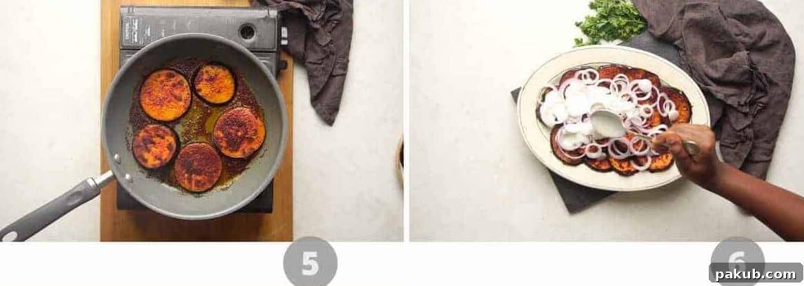 Step by step picture collage showing how to make smoked baingan salad