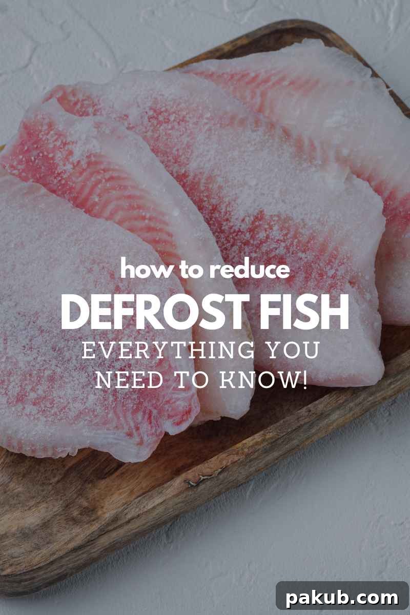 Safe Fish Thawing Methods 2 frozen fish on a wooden platter with text overlay