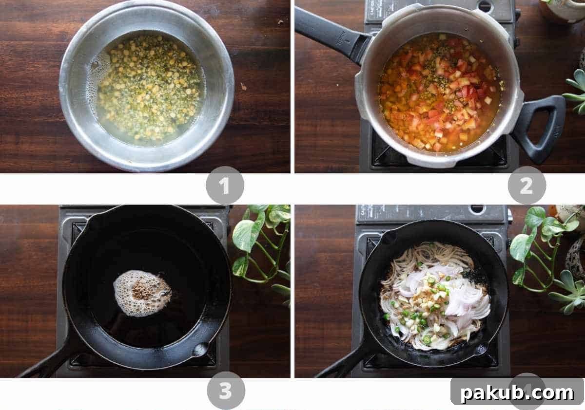 Hearty Dhaba Dal Blend 4 A step-by-step picture collage illustrating the various stages of preparing Mixed Dhaba Dal, from soaking lentils to preparing the final tadka.