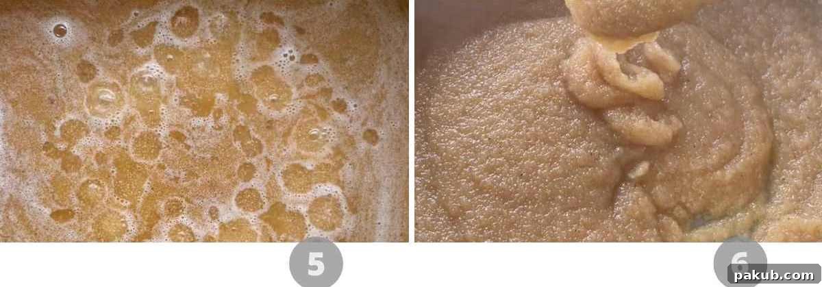 Irresistible Sooji Halwa 4 Step-by-step picture collage showing the later stages of making Sooji Halwa: adding sugar, slowly pouring water, and stirring until thickened.