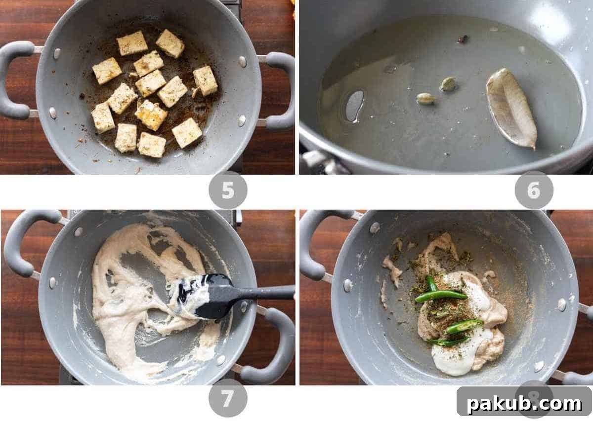 Bold Black Pepper Paneer 5 Step by step picture collage showing how to make paneer kali mirch