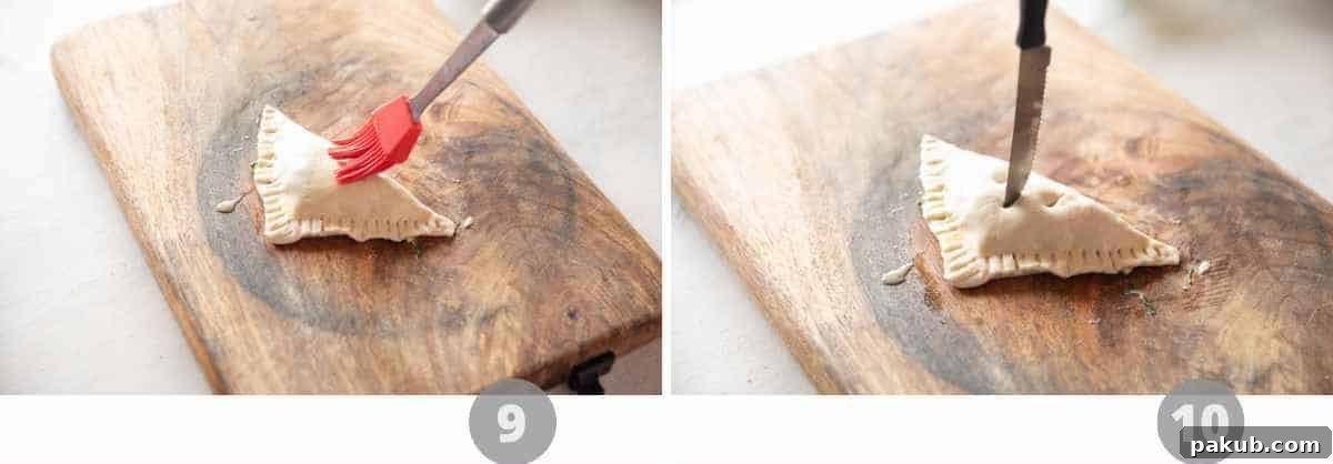 A final step-by-step image showcasing the egg wash application and scoring before baking.