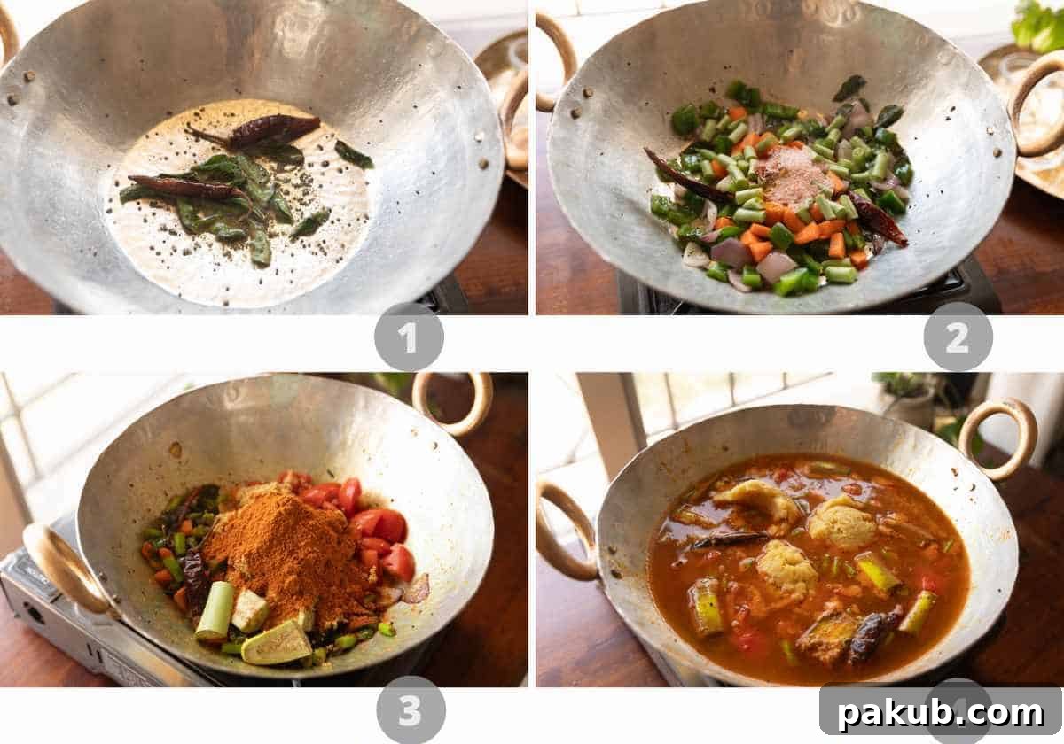 People and Such a Bath 4 A visual step-by-step collage showing the cooking process of Millet Bisi Bele Bath, from sautéing spices to adding vegetables and millets.