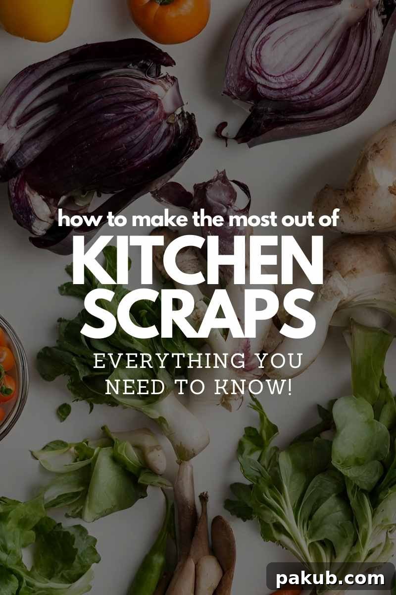 Kitchen Scraps: Turn Waste into Worth 2 Picture showing kitchen scraps with text overlay illustrating food waste reduction