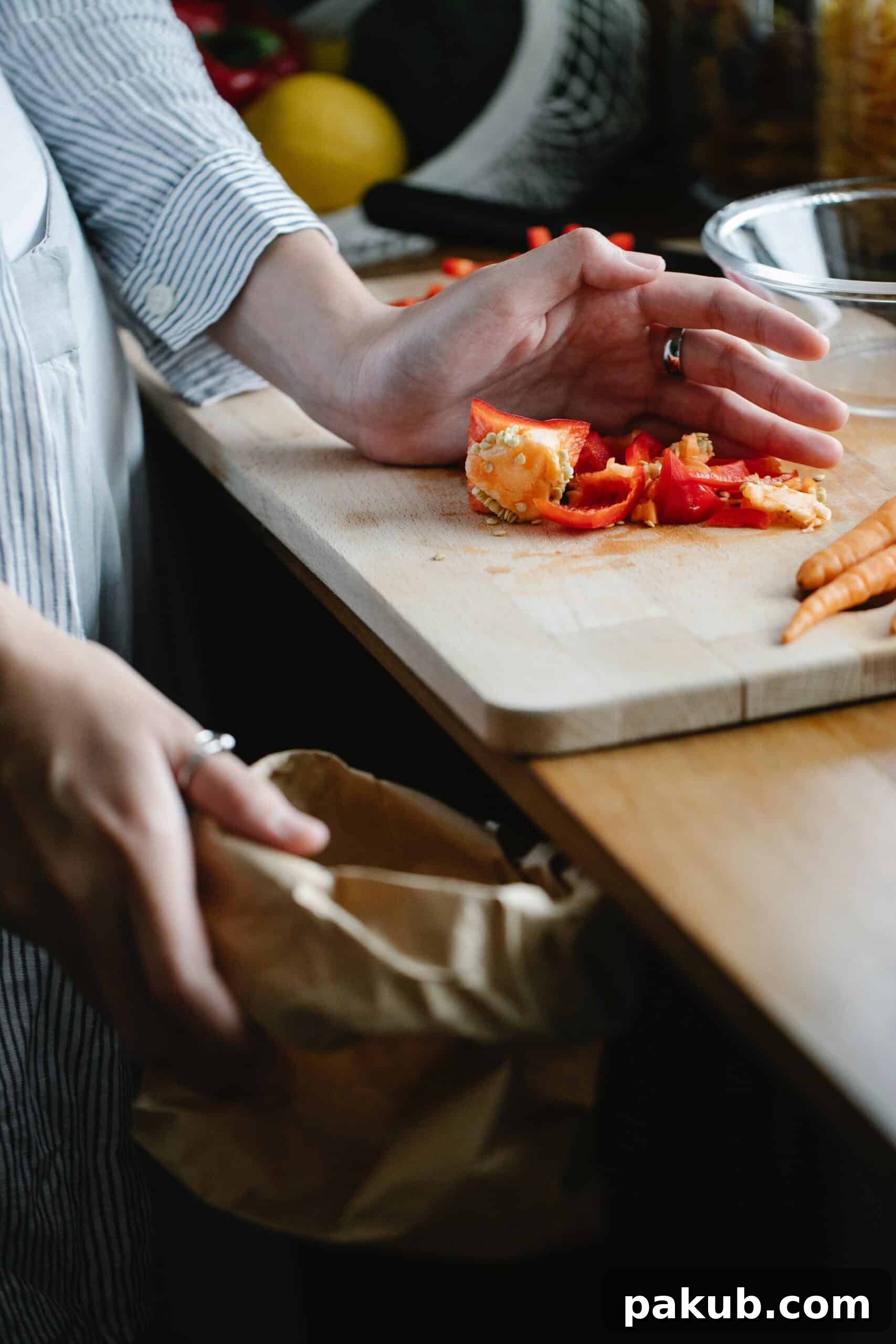 Kitchen Scraps: Turn Waste into Worth 3 shot of kitchen waste being put into a waste bag