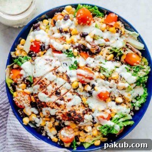 Southwest Chicken Quinoa Bean Salad, a hearty and delicious meal-like salad, vibrant with fresh ingredients.