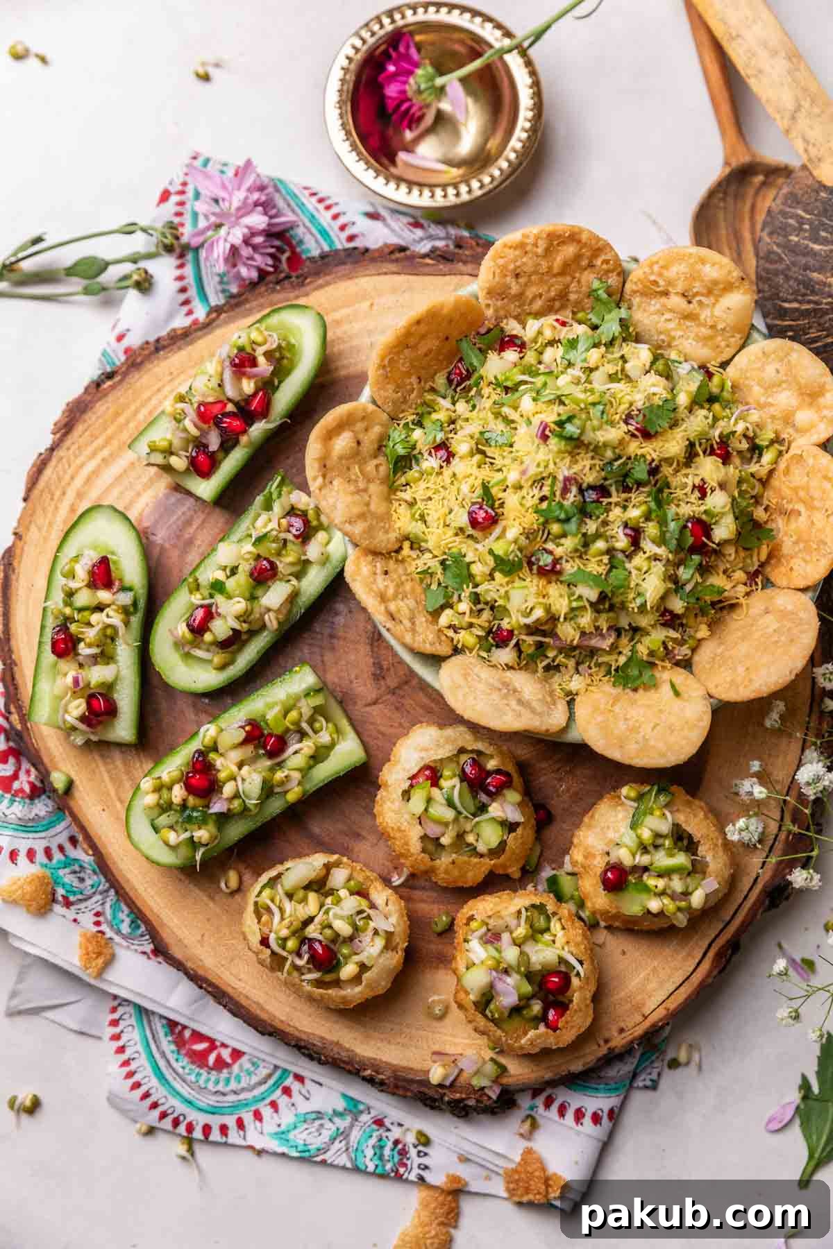 A close-up view of the Moong Sprouts and Apple Salad in a wooden bowl, showcasing its fresh ingredients and vibrant colors.