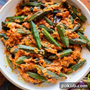 bhindi masala dhaba style served in a white bowl