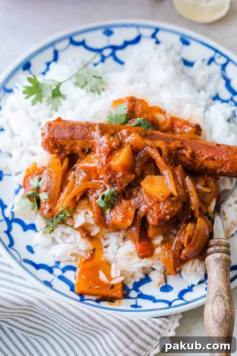 One Pot Curried Sausages and Potatoes Insanely delicious and super easy recipe for curried sausages and potatoes which needs only one pot and is ready in under 30 minutes!