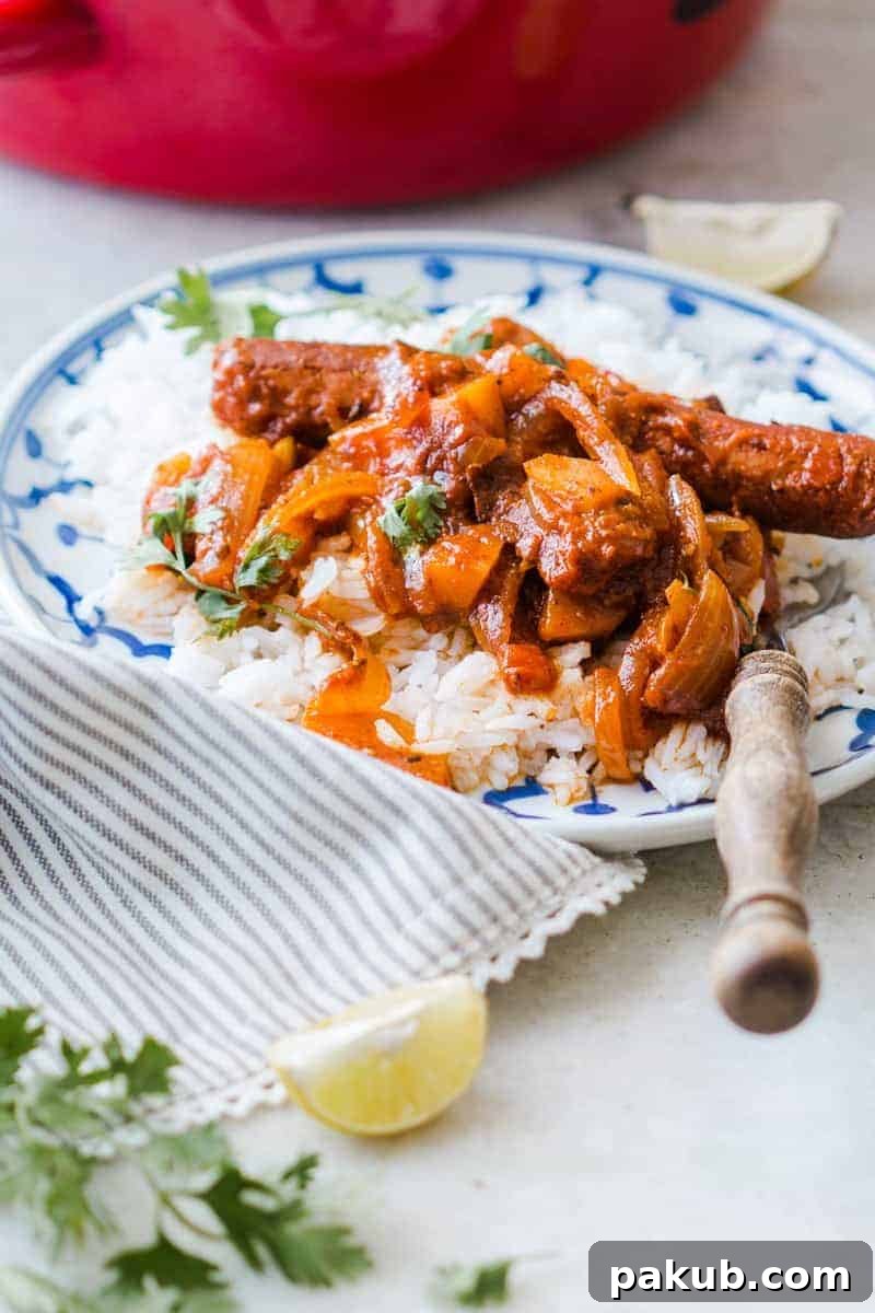 One Pot Curried Sausages and Potatoes Insanely delicious and super easy recipe for curried sausages and potatoes which needs only one pot and is ready in under 30 minutes!