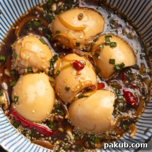 Mayak eggs in a bowl