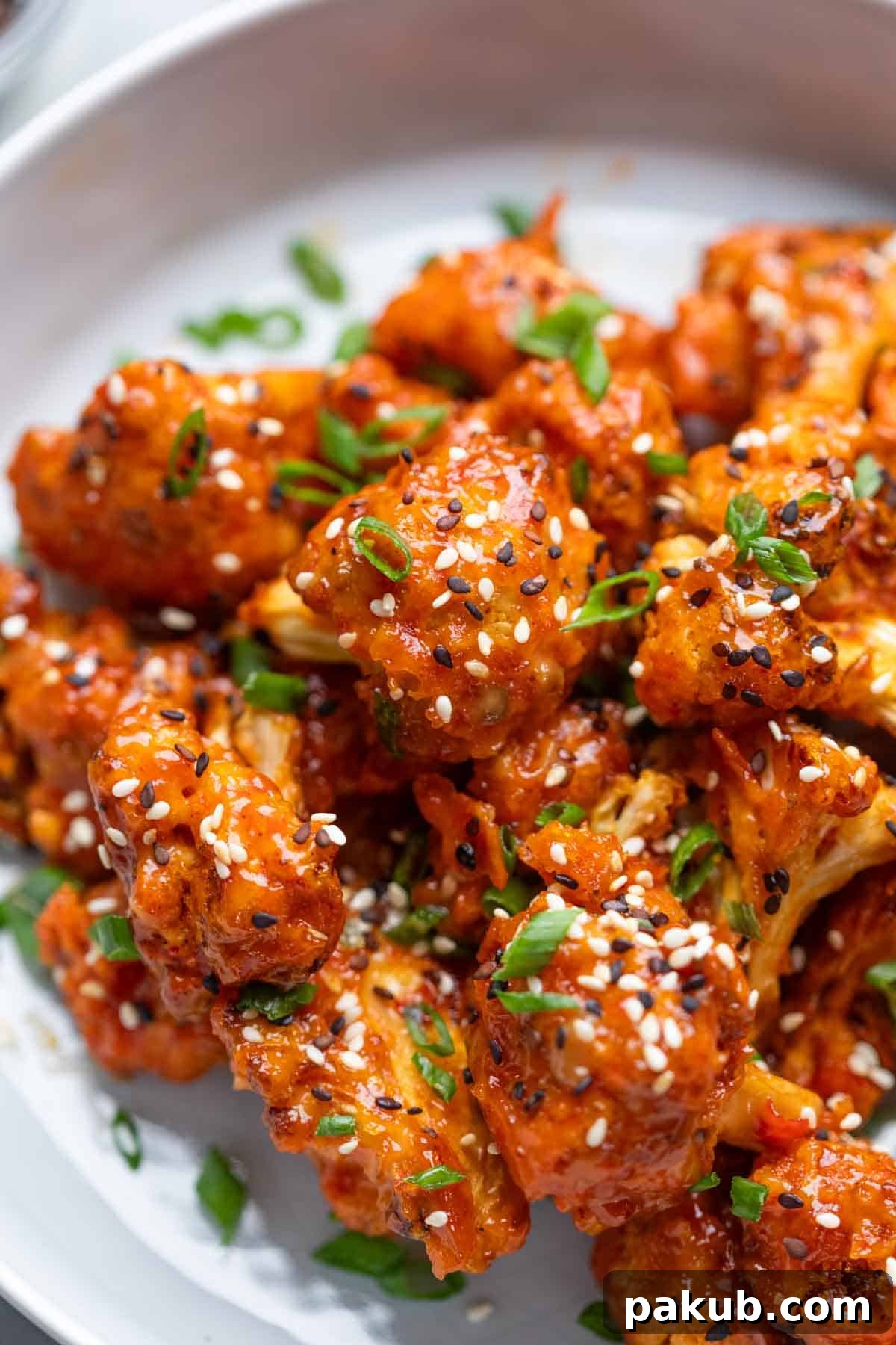 Crispy Air Fryer Bang Bang Cauliflower 5 close up of bang bang cauliflower