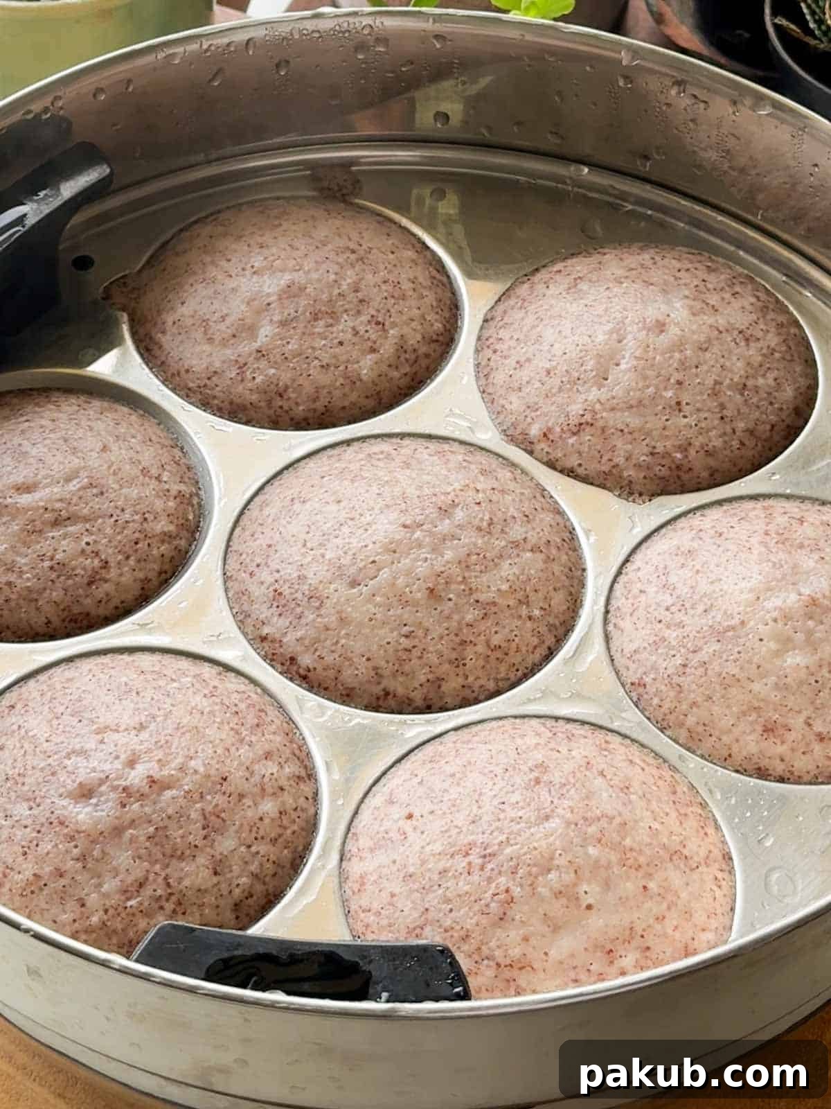 Healthy Ragi Millet Idli Dosa Batter 4 an image of freshly steamed soft and fluffy ragi idlis