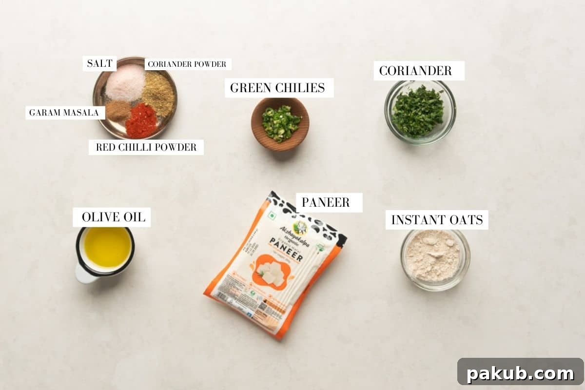 Picture of all the ingredients for Palak Paneer Kofta Curry, laid out neatly with descriptive labels.