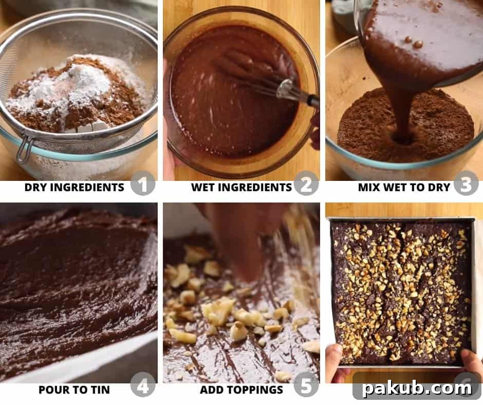 Step-by-step photographic guide to making the perfect eggless chocolate brownies at home.