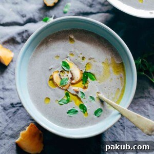 A visual representation of the Healthy Cream of Mushroom Soup