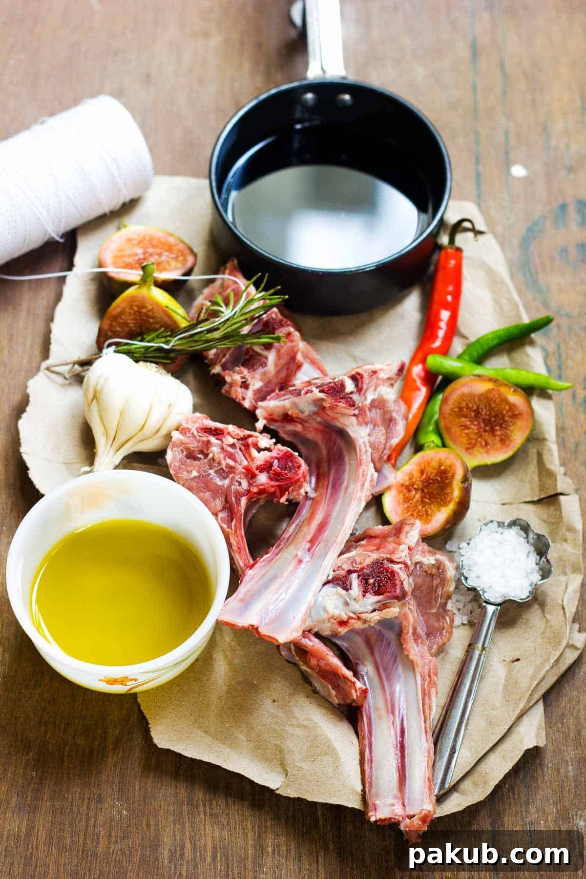 Aromatic Lamb with Fig Balsamic Glaze 3 The array of fresh ingredients needed for spiced lamb chops with figs and balsamic reduction.