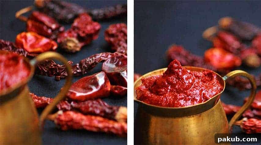 Homemade Meet Mirsang Marinade A fresh batch of homemade Mangalorean Meet Mirsang chili, salt, and vinegar marinade in a bowl