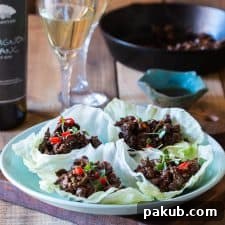 Stir fried black bean chicken lettuce cups served with Big Banyan's Sauvignon Blanc wine!