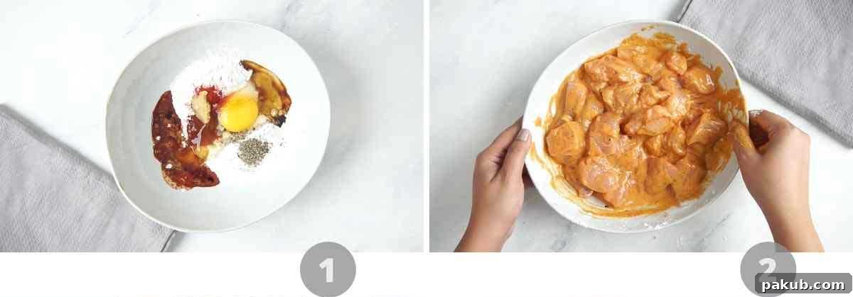 Step by step picture collage showing how to marinate chicken