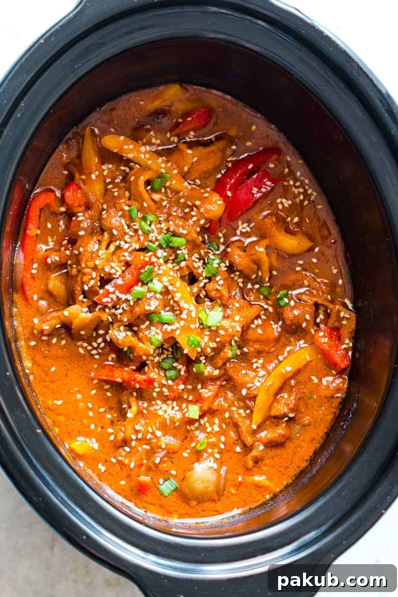Easy Slow Cooker Korean Pork Bulgogi recipe with spicy gochujang marinade, perfect for a crockpot. Healthy, yummy stew that's delicious over rice for dinner!