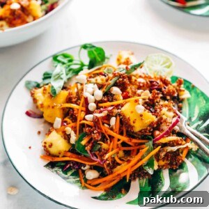 Thai Peanut Mango Quinoa Salad served on elegant Chumbak dinnerware.