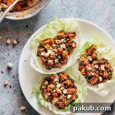Mapo tofu stir fry served in crispy lettuce leaves.