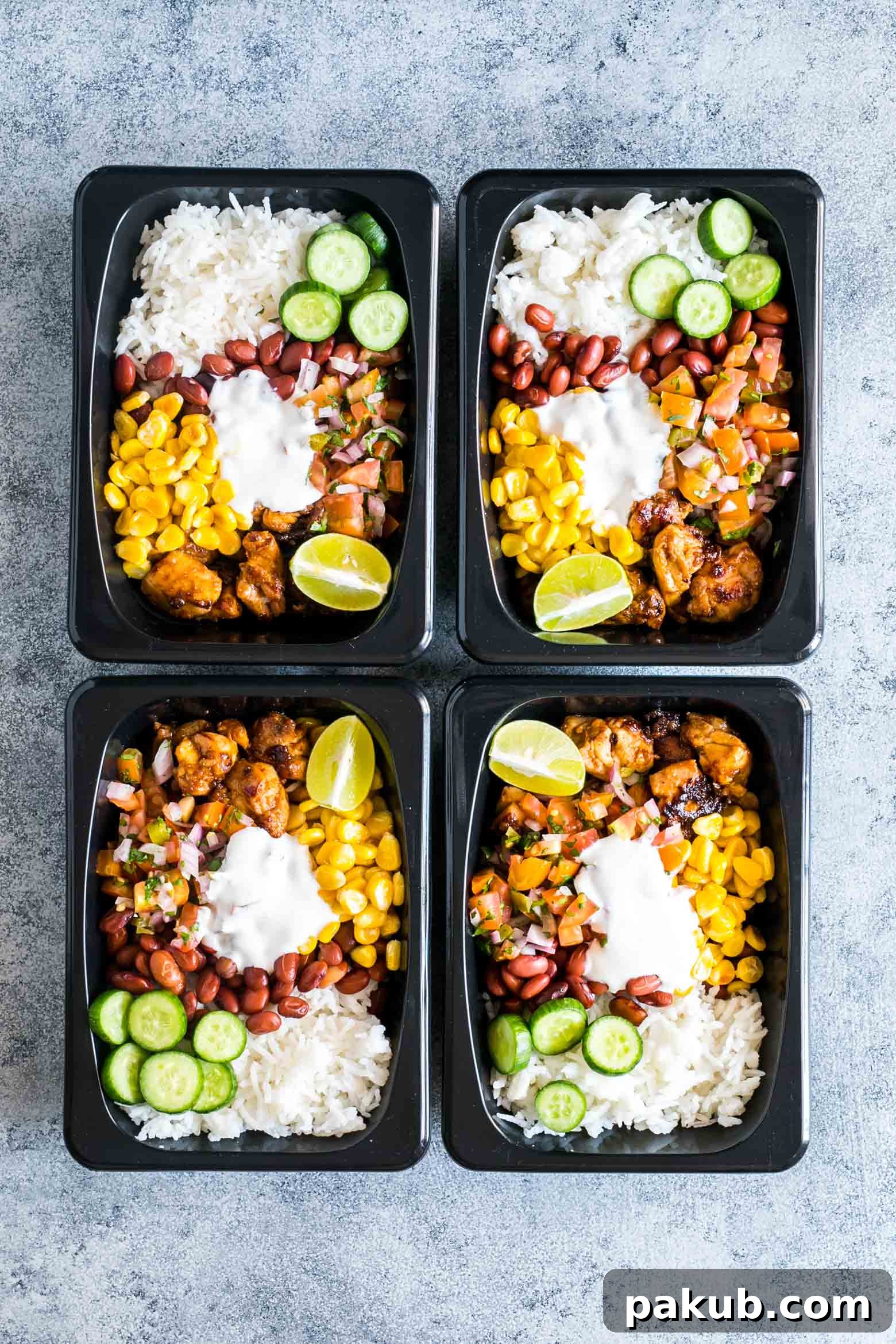 Easy Gluten Free Chicken Burrito Meal Prep Bowls 2 Delicious and healthy chicken burrito meal prep bowls, ready for the week.