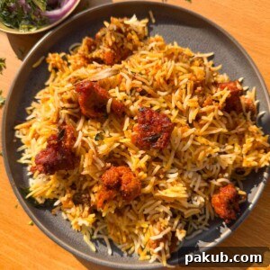 gobi 65 biryani served on a plate
