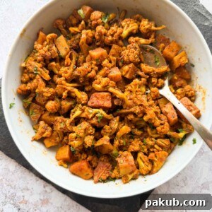 Microwave Aloo Gobi Sabzi - a dry curry of potatoes and cauliflower