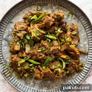 A plate with pepper mutton fry in it