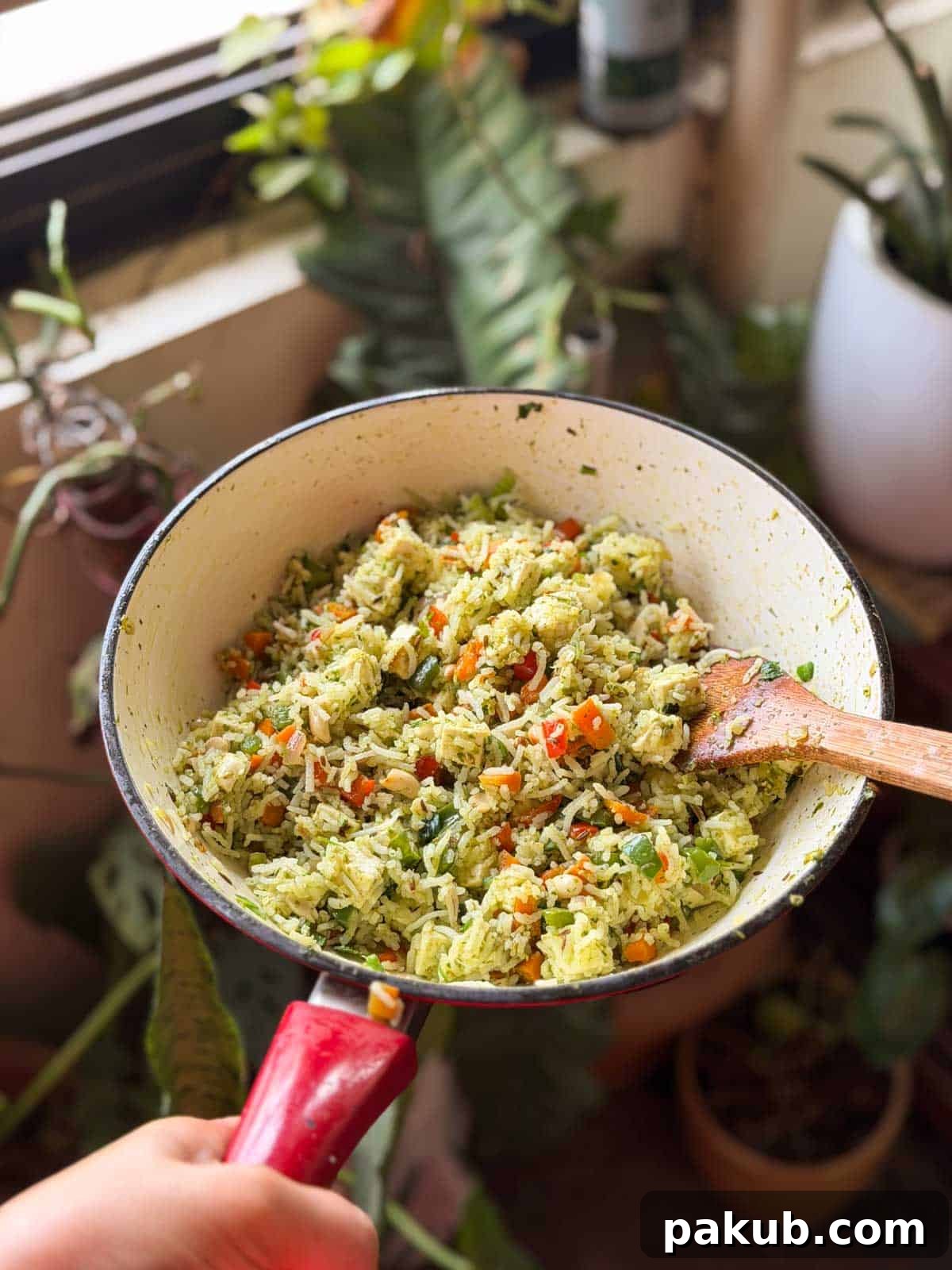 thecha paneer fried rice still in the cooking pan ready to be served 