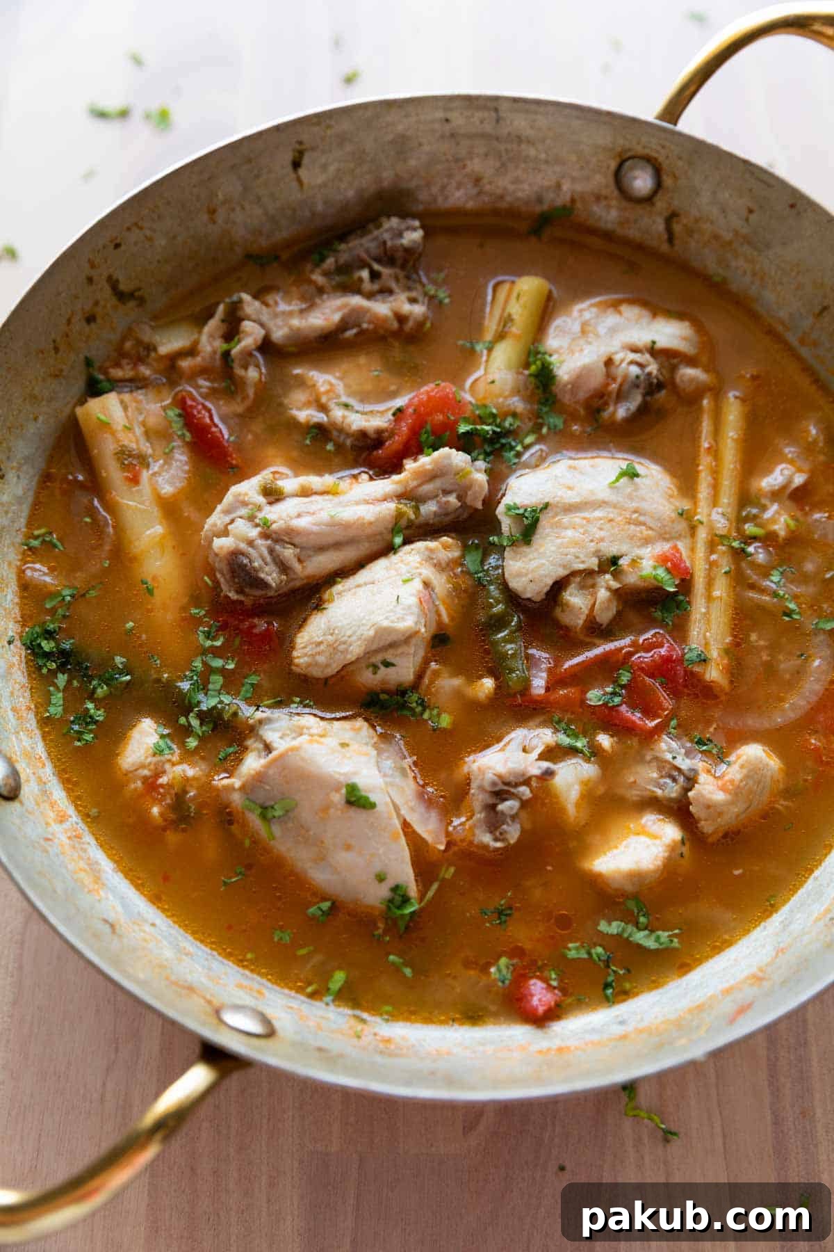 zero oil chicken curry with potatoes in a kadai ready to be served