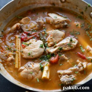 zero oil chicken curry with potatoes in a kadai ready to be served