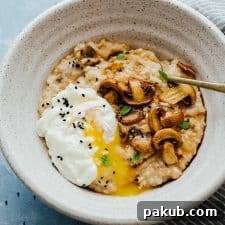 Mushroom oats is a creamy breakfast oatmeal that has the earthiness of mushrooms combined with delicious Asian flavors. Top it with a poached egg, a dash of soy sauce and green onions and take this simple mushroom oatmeal to the next level!