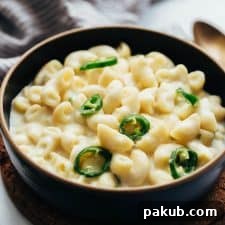 Stovetop Jalapeno Mac and Cheese served in a bowl