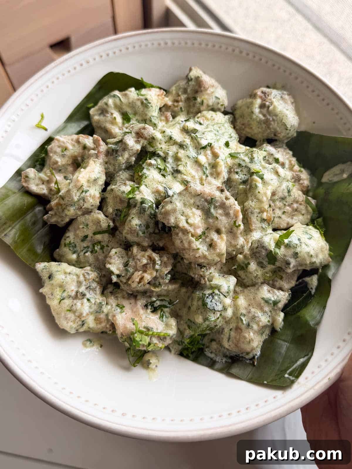 Creamy Coriander Chicken in the Air Fryer 2 creamy coriander chicken served on a white plate