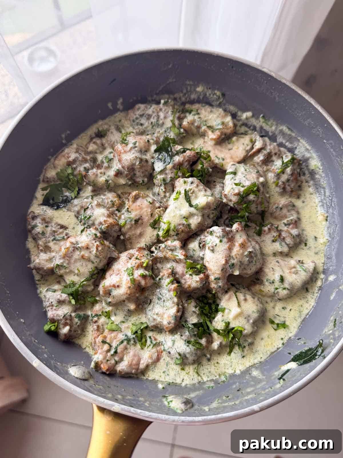 Creamy Coriander Chicken in the Air Fryer 3 creamy coriander chicken in its cooking pan