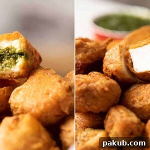 Paneer pakora photographed two ways