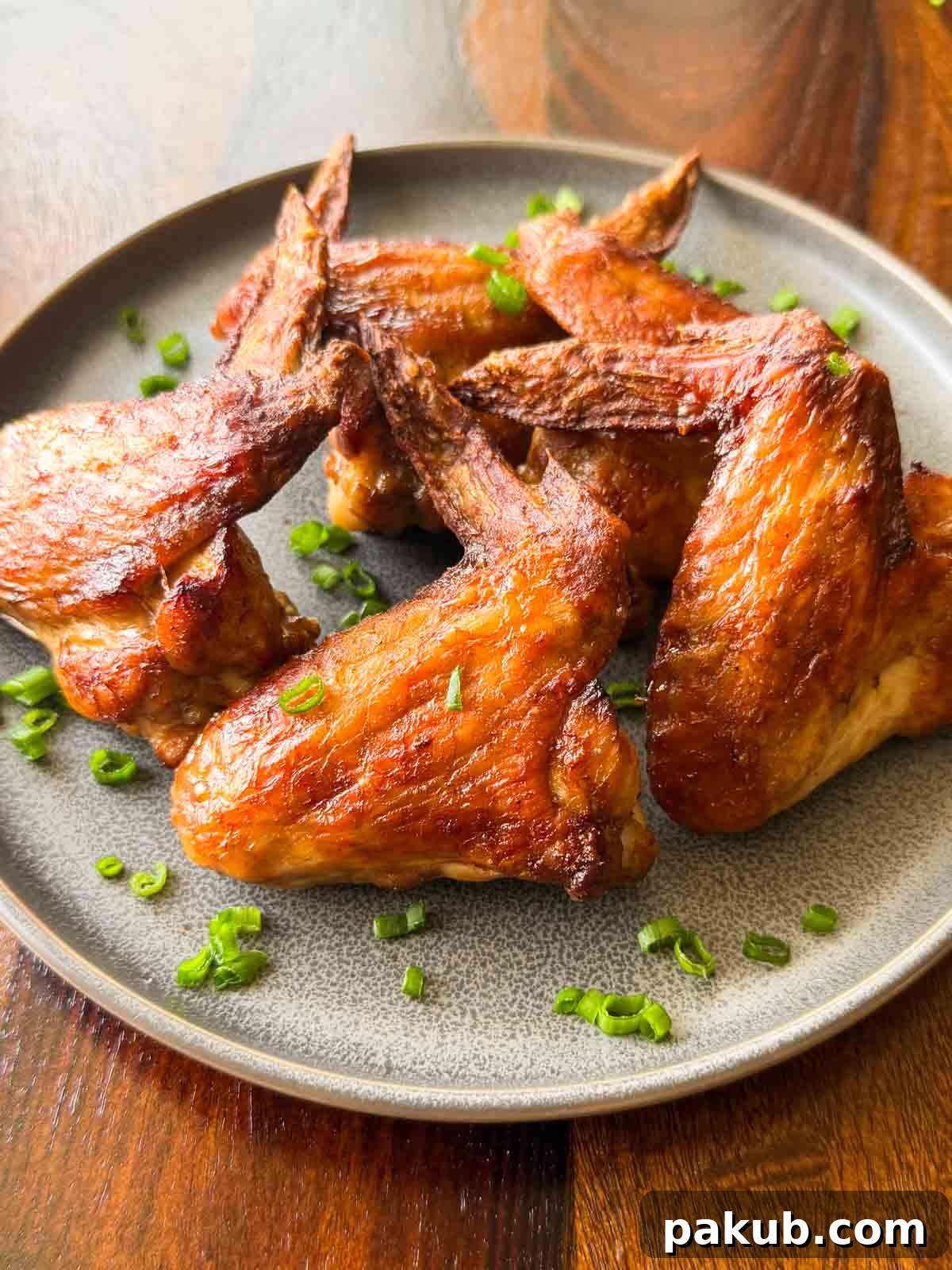 Crispy Soy Sauce Chicken Wings in the Air Fryer 2 soy chicken wings served on a plate